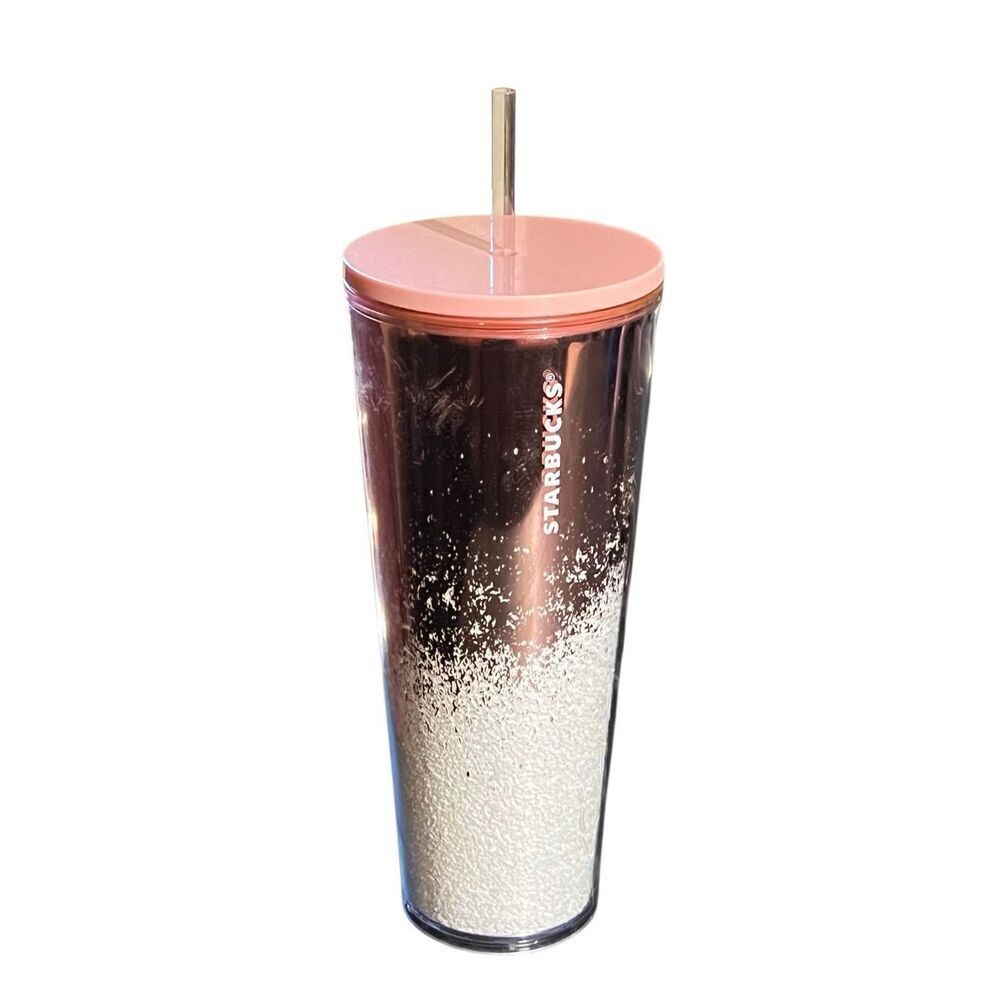 Starbucks 2019 Rose Gold Holiday Cascading Glitter 24oz Venti Travel Tumbler